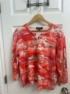 NWT Marble-Print Coral Long Sleeve  Sweater by gnw